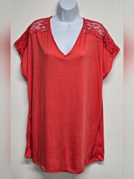 Rouge Collection Tops - Rouge Collection Vintage Pullover Top 4X Slinky Stretch Knit V Lace V Neck